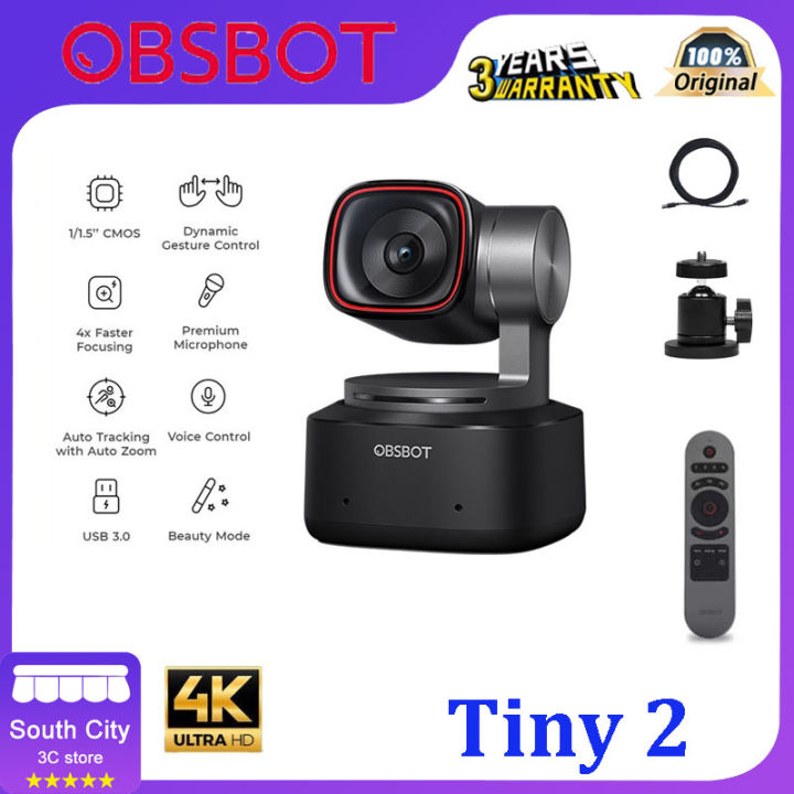 Obsbot Tiny 4K AI-Powered PTZ Webcam with USB C Type C Auto