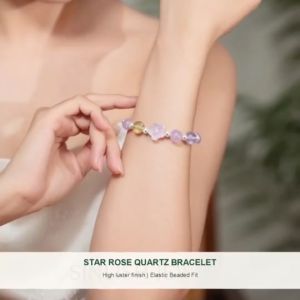 SINLISH Star Rose Quartz Bracelet Natural Crystal Beads with Pearl Accents Dreamy Jewelry