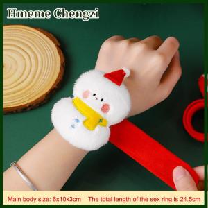 Hmeme Christmas Slap Ring Bracelet Cute Cartoon Plush Elk Snowman Circle Bracelet For Xmas Children Gift Holiday Decor Wrist Band