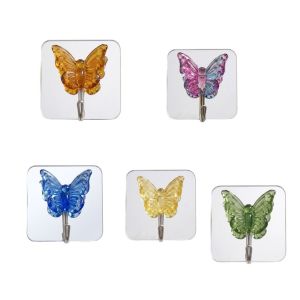 OLOPYN 2PCS Decorative Crystal Glass Butterfly Hooks Self Adhesive Waterproof Wall Hooks Multi-purpose with Mirror Bathroom Hook for Living Room