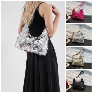 N814L Large Capacity Evening Banquet Bag Tote Bag Square Bag Sequin Shoulder Bag Casual Shiny Tassel Crossbody Bag Party