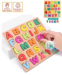 Mainan edukasi anak puzzle kayu huruf belajar alphabet ABC warna warni