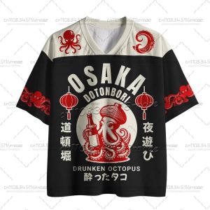 [Local Stock] ZEEMIN Classic Retro Octopus Pattern 3D V-neck T-shirt for Both Men and Women Childrens Harajuku Street Style Short Sleeved Plus Size
