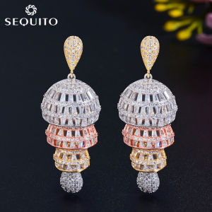 ต่างหูห้อยระย้ายาวดีไซน์ใหม่ Seกีต้าต่างหูระย้า18K สีโรสโกลด์และทองคำขาวเครื่องประดับ SE307