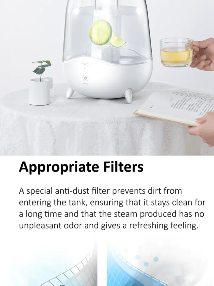 Deerma DM-F325】 5L White Ultrasonic Air Humidifier and Aroma Diffuser with Essential Oil Mist Maker and Dust Purifying Filter