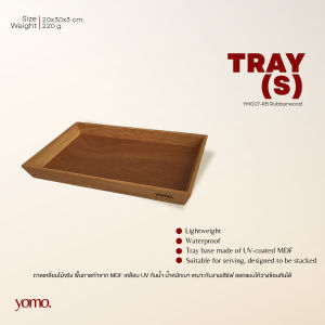 YM007 ขนาด S ถาดเหลี่ยมไม้จริง พื้นถาดทำจาก MDF น้ำหนักเบา เหมาะกับงานเสิร์ฟ ออกแบบให้วางซ้อนกันได้