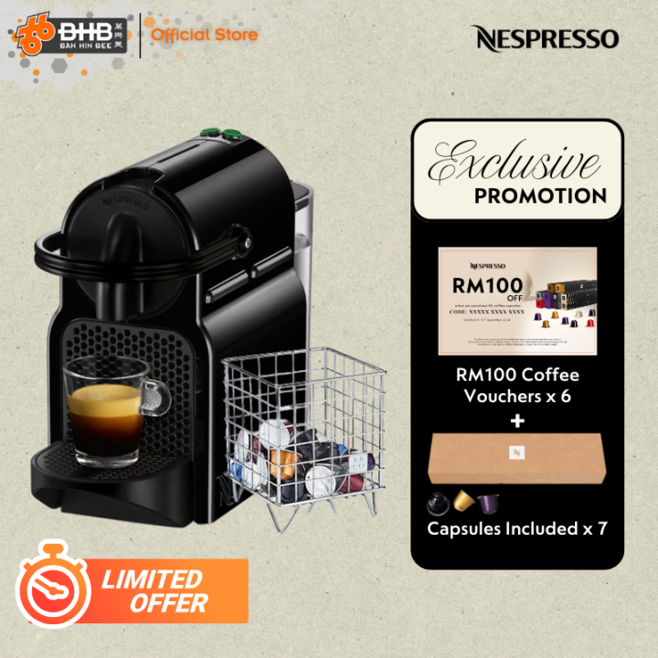 Nespresso Inissia Coffee Machine Ruby Black D40-ME-BK-NE [FREE