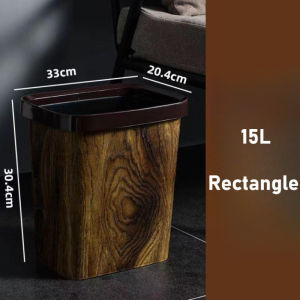 Keranixy Wood-Grain Wastebasket Large Square Bin Living Room Toilet Creative Decorative Paper Basket Tong