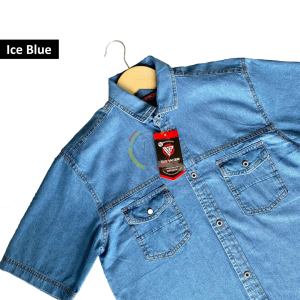 Kemeja Jeans Pria Lengan Pendek Kerah Formal Kemeja Jeans Size L Sampai 3XL JU0106