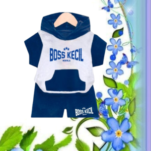 Setelan Hoodie & Celana Pendek Anak Laki-Laki Boss Kecil 100% Katun Motif Garis Usia 1-5 Tahun