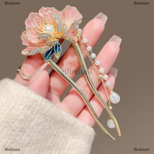 [COD] Biubiuni Tua Hanfu tóc đũa headpieces U hình dạng ngọc trai hoa tóc ngã ba kẹp tóc phụ kiện tóc phong cách Trung Quốc tóc dính Đảng