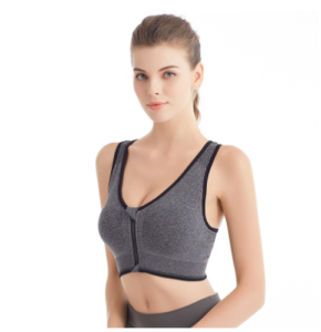 Black/Grey Sports Bra with Zipper Yoga Women Push Up Shockproof Fitness Vest Sportswear L/XL/2XL Workout Bra