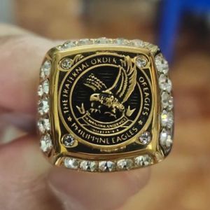 Men Kuya Stainless Steel Eagles Ring Shining Rhinestone Gold Plated Ring Size 7-14