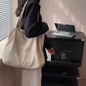 Fashionable Large Capacity Canvas Shoulder Bag for Women Casual Summer Tote Bag Simple Match College Students Class Bag㏇0706