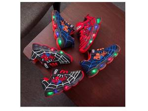 แถมวงจรไฟเพิ่มอีก 1 คู่ รองเท้าผ้าใบสไปเดอร์แมน 3D รองเท้าเด็ก** มีไฟกระพริบ LED สำหรับเด็กหัดเดิน Spiderman Shoes LED