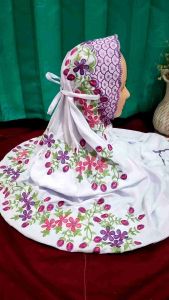 Mukena Terusan Dewasa Katun Mikro Motif Bordir Bunga Lobelia Indah