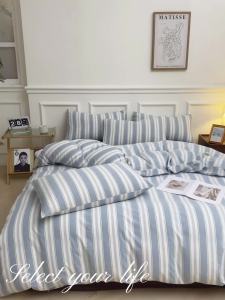 MUJI Nordic Style All-Cotton Pure Cotton Bedding Set Three-Four Piece Set Duvet Cover Dormitory Single Bed Sheet Fitted Sheet Set LZD