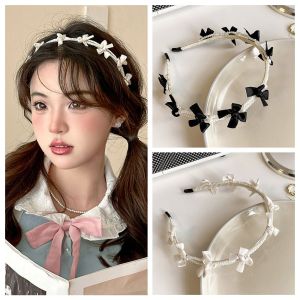 LUCKY 01 Ins Băng đô ngọc trai Phụ kiện đội đầu Phong cách Hàn Quốc Băng đô nơ Thanh lịch Băng Đô Bờm Tóc Ngọc Trai Nữ