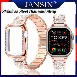 strap + case For iWatch Series 9 8 7 6 5 4 3 SE 2 45mm 41mm 44mm 40mm 42mm 38mm Women Lady Diamond Band Strap for Apple Watch Ultra 2 band 49mm Stainless Steel Bracelet
