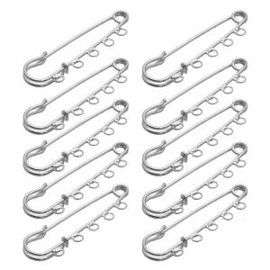 10x Metal Kilt Pin Brooch Clasp 5 Holes Safety Pins Brooch Findings for Arts Sewing Crafts 5x1.5cm Fashion Gold