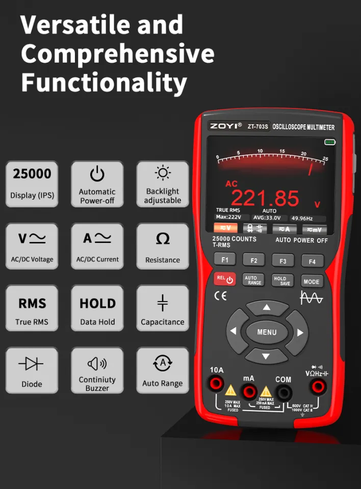 ZOYI ZT-703S 3-in-1 Handheld Oscilloscope Multimeter DDS Generator