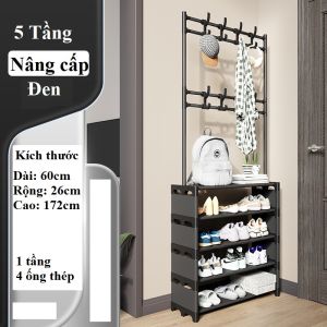 Kệ để giày dép thông minh Giá đựng để giày dép 4 tầng 5 tầng đa năng Takora có móc treo đồ phía trên rất tiện dụng và đa năng