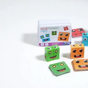 JOOKID 72pcs Cards Wooden Face Changing Educational Magic Cube Building Blocks Kids Puzzle Board Game