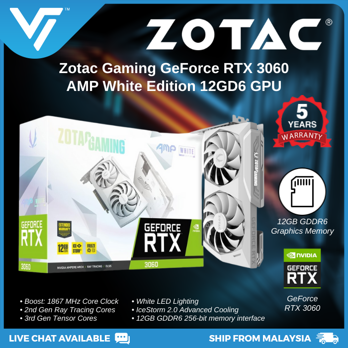Zotac Gaming GeForce RTX 3060 AMP White Edition Graphics Card/GPU (12GB ...