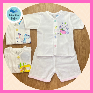 Túi 1 Bộ Quần Áo sơ sinh Tay Ngắn Nút Giữa Trắng JOU - Có 4 size 1234 cho bé sơ sinh -11kg - Chất vải cotton mềm mịn