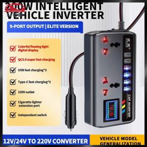 [UEB AUTO]200W Voltage Car Power Converter with USB & Type-C Port DC 12V 24V To AC 220V Voltage Car Power Inverter Transformer for Phone Laptop Tablet