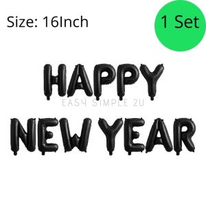 Merry New Year Letter Foil Balloon Set 2027 New Year Party Decoration Balloon Set Banner DIY Celebration Backdrop Party Supplies Countdown Home Decor Christmas New Year Eve Photo Booth Props Gold Silver Rose Gold Black Red Blue Assorted Styles