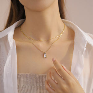 kalung titanium liontin keramik rantai combi 2layer vintage premium anti karat dan tahan luntur gaya fashion eropa elegan best seller