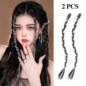 2pcs 45cm Y2K Style wig Braid 20 inch Multi-Color Synthetic Hair Clip Suitable for Daily Christmas and Music Festival Parties Girls Cool Fashion Y2K Boxing Braids Hair Braiding Tools Women Fried Dough Twist Braid Traceless Invisible BB Clip Boxing Braid