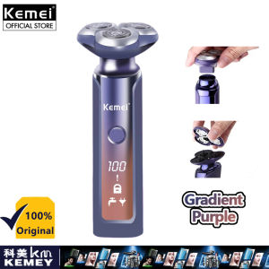 Kemei KM-1941S Electric Shaver Rechargeable Beard Razor Shaving Machine For Men Trimmer Wet Dry Purple Shave