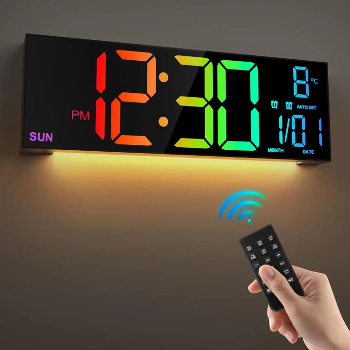 New Arrival Large Digital Wall Clock With Remote Control Big  LED/Dual Alarm/8 RGB Colors Digital Alarm Clock Electronic Watch Lazada PH