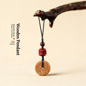 【discount store】Chinese Traditional Lucky Carved Black Persimmon Wood Agarwood Mountain Ghost Coin Pendant Phone Chain Amulet Blessing Fortune