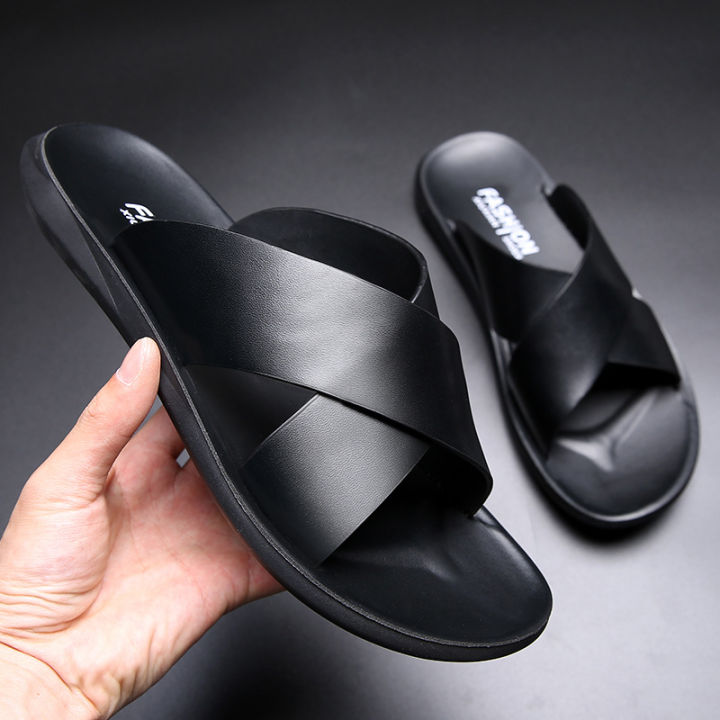 YCAMEL%20Genuine%20Leather%20Slippers%20Mens%20Sandals%20Summer%20Shoes%20Slippers%20Man%20Fashion%20Simple%20Black/Brown%20Sliper%20For%20Men%20Shoes%20Chinelo%20Slide%20-%20Image%204