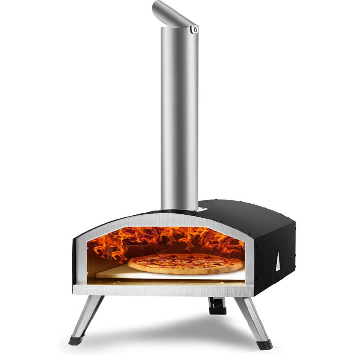 Outdoor Pizza Oven, Wood Pellet and Charcoal Fired Pizza Maker, Portable  Outside Stainless Steel Pizza Grill with Pizza Stone, Waterproof Cover,