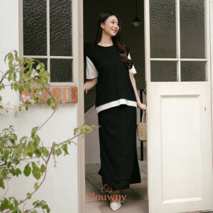 Clouwny Virna Combi Knit Set Setelan Rok Wanita Premium Knit Fit to XXL Korean Look