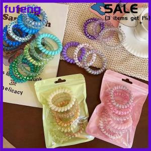 fufeng 6Pcs Candy Color Hair Rope Lady Summer Telephone Wire Elastic Hair Band Frosted Spiral Cord Rubber Hair Tie Stretch Headband
