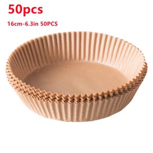 50pcs 16/20cm Air Fryer Disposable Paper Liner Non-Stick Mat Round Paper Baking Mats Kitchen AirFryer Baking Accessories