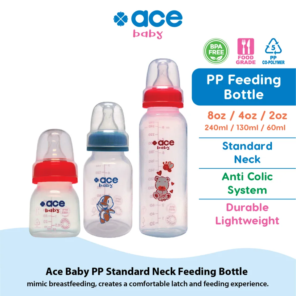 ACE BABY Standard Neck Bottle 8oz/4oz/2oz (240ml/140ml/60ml) Anti
