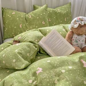 Japanese Style ins High-Grade Dirty-Resistant Bear Washed Cotton Unprinted Style Four-Piece Set Quilt Cover Bed Sheet Bedding Dormitory Three-Piece Set LZD