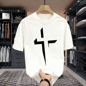 Geometric Cross T-shirt for Men Cotton-like Fabric Casual Faith Tee