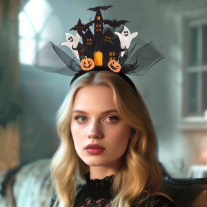 BABYBANG Castle Halloween Headband Electronic White Ghost Halloween Hair Hoop Personality Colorful Ghost Hairband Decor