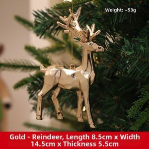 OUREAL Mạ điện dây chuyền hình cây thông Noel Nhựa Chuông Hươu Bông Tuyết Đồ trang trí cây thông Noel Người tuyết vàng Đồ trang trí treo. Trang trí nhà cửa