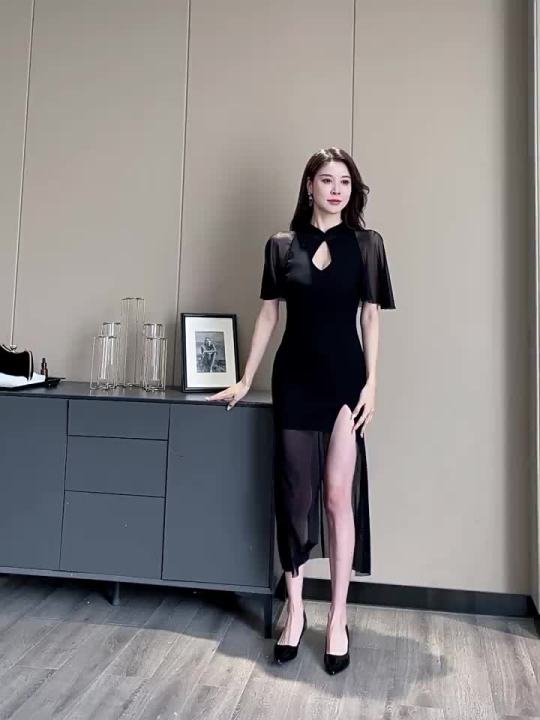 FE2024 New Nightclub See-through Chest-Flattering Dress Sexy Slim Fit ...