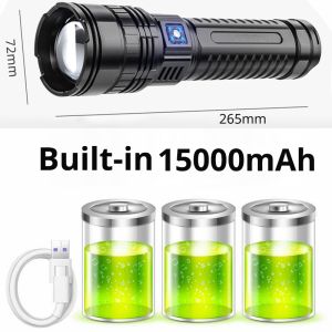 Built-in Battery XHP299 FlashLight Emergency Spotlights 4km 10000LM 1000W Most Powerful Led Torchlight Tactical 15000mah