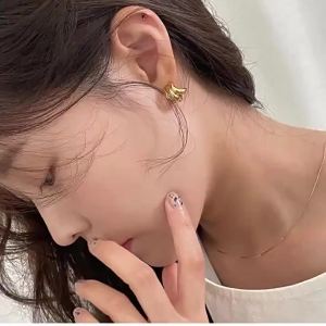 New Korean-style French style popular on Xiaohongshu simple design S925 Silver needle versatile metal style earrings and ear clips for women wholesale