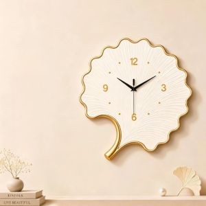 FFBH Modern Luxury Wall Clock Living Room Decor Creative Ginkgo Leaf Wall Clocks Aesthetic Large Silent Clocks Interior Ornaments J6H9P